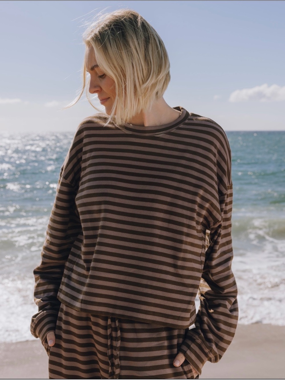 Daily Drills Striped Cotton Long-Sleeve Tee in Mocha & Coco ‼️SOLD OUT ‼️